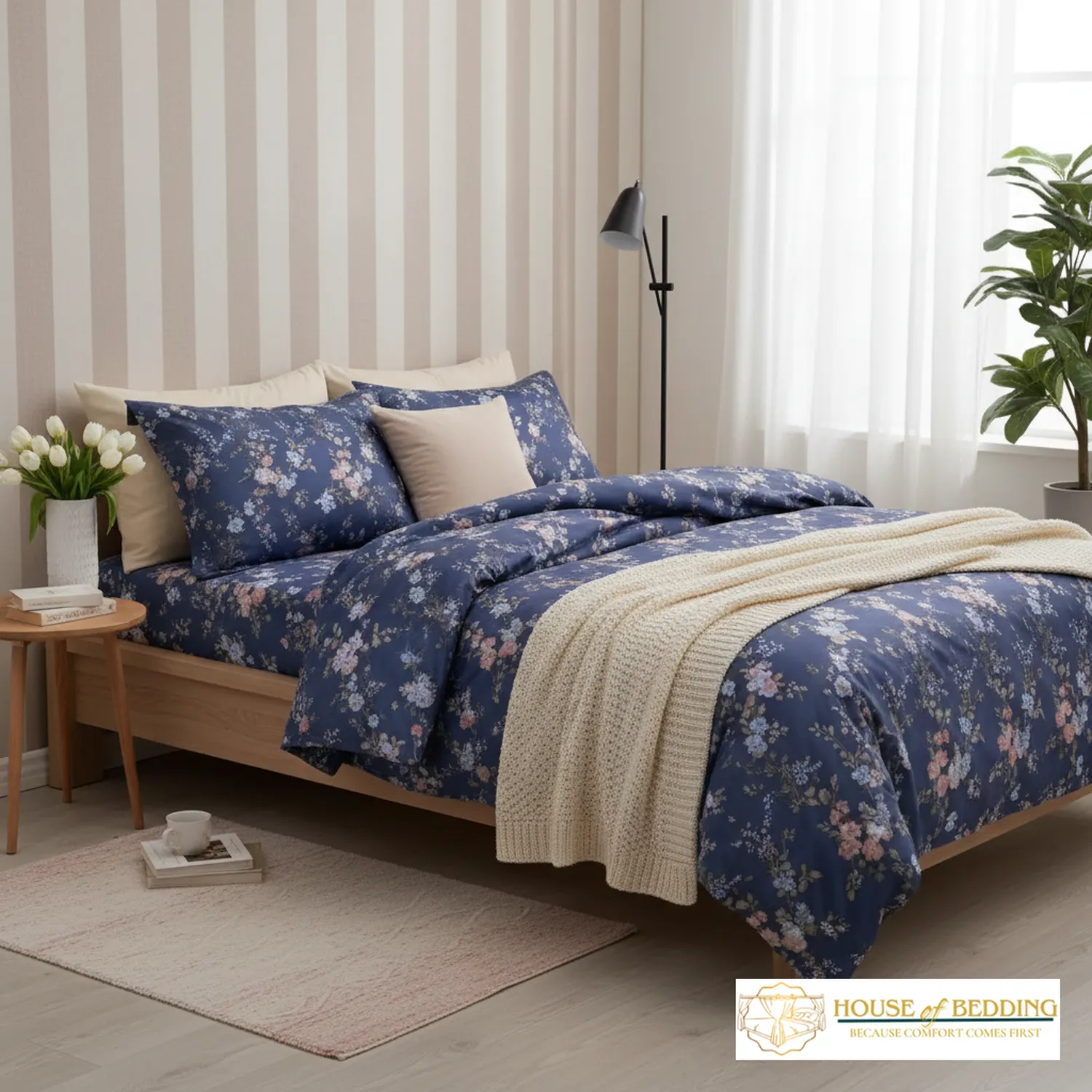 Periwinkle Charm: A 6-Piece Luxury Duvet Cover Ensemble