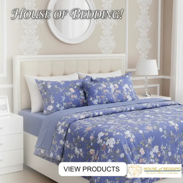 Periwinkle Charm: A 6-Piece Cotton Sateen Luxury Duvet Cover Ensemble