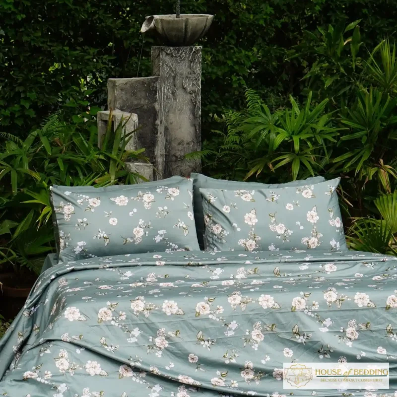 Sham-e-Bahar: A Tranquil 3-Pc Cotton Sateen Bedsheet Set with Roses