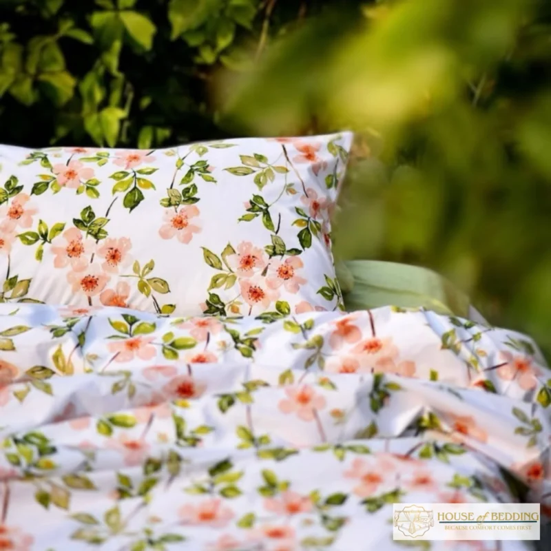 Sunrise Bloom: A 3-Pc Warm Peach Floral Cotton Sateen Bedsheet Set