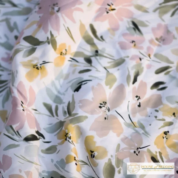 Whisper Bloom: A 3-Pc Watercolour Floral Cotton Sateen Bedsheet Set