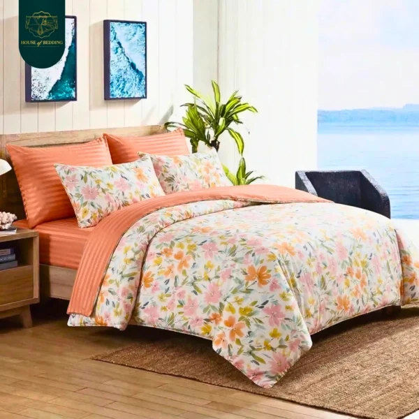 Whisper Bloom: Complete 6-Piece Cotton Sateen Duvet Cover Ensemble for Serene Comfort