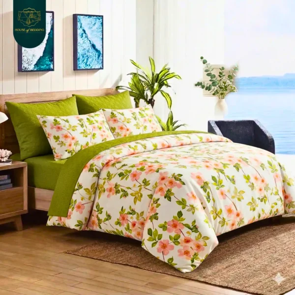 Sunrise Bloom: A Complete 6-Piece Cotton Sateen Duvet Cover Ensemble for a Fresh Look