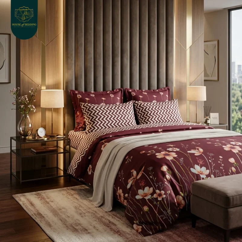 Mughal Burgundy & Peach Floral 6-Piece Duvet