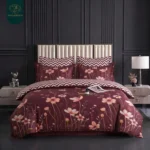 Mughal Burgundy & Peach Floral 6-Pc All-Season Cotton Razai Set