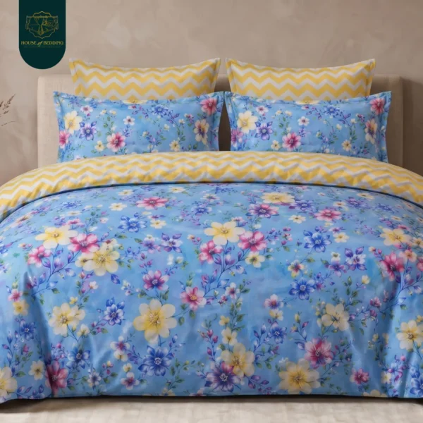 Neelam Blue & Purple Blossom 6-Pc Cotton Razai Set