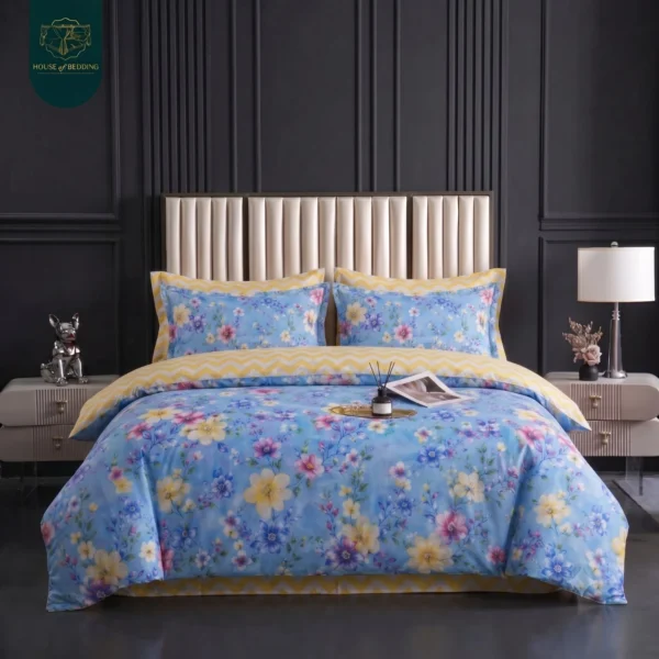 Neelam Blue & Purple Blossom 6-Piece Duvet Cover