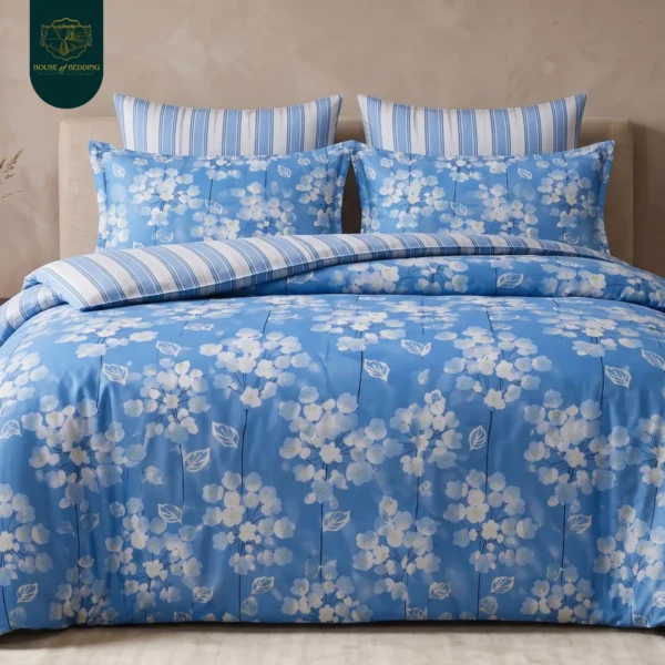 Indus Blue Waterwave Abstract 6-Pc All-Season Cotton Razai Set